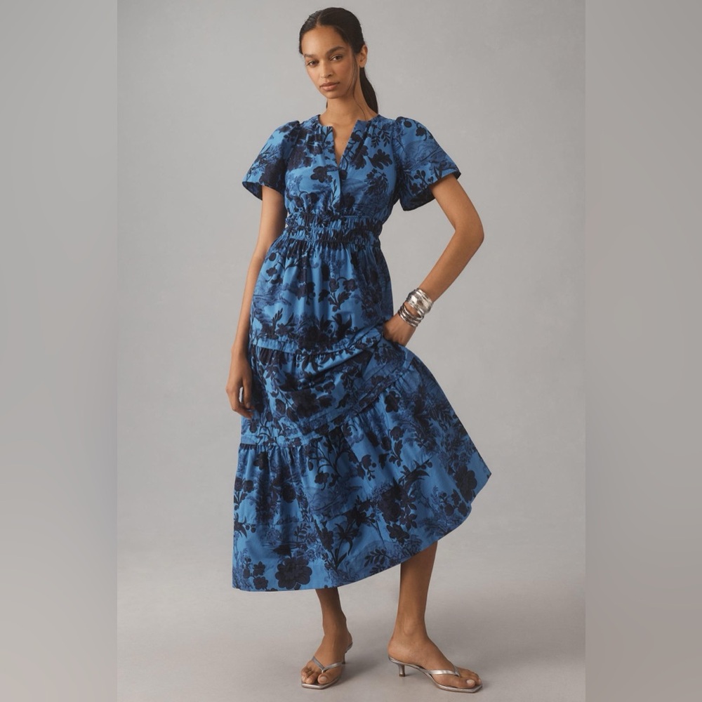 Anthropologie Blue Floral Maxi Dress